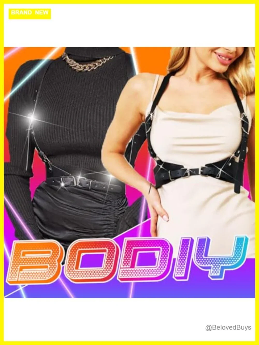 PU Leather Gothic Waist Belt with Elastic Back Adjustable Punk Harness Rave